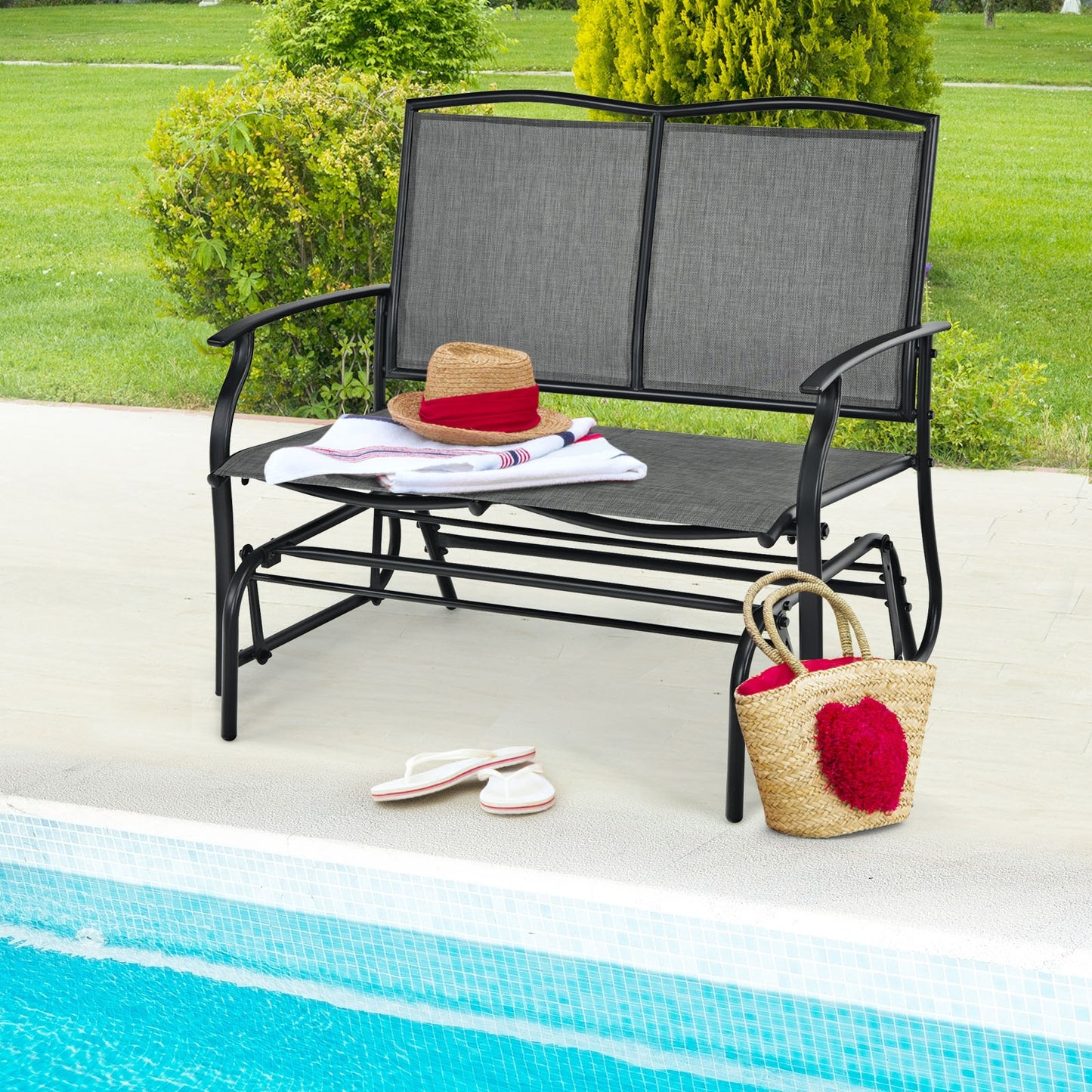Outdoor Rocking Loveseat for Two - Steel Frame Patio Chair