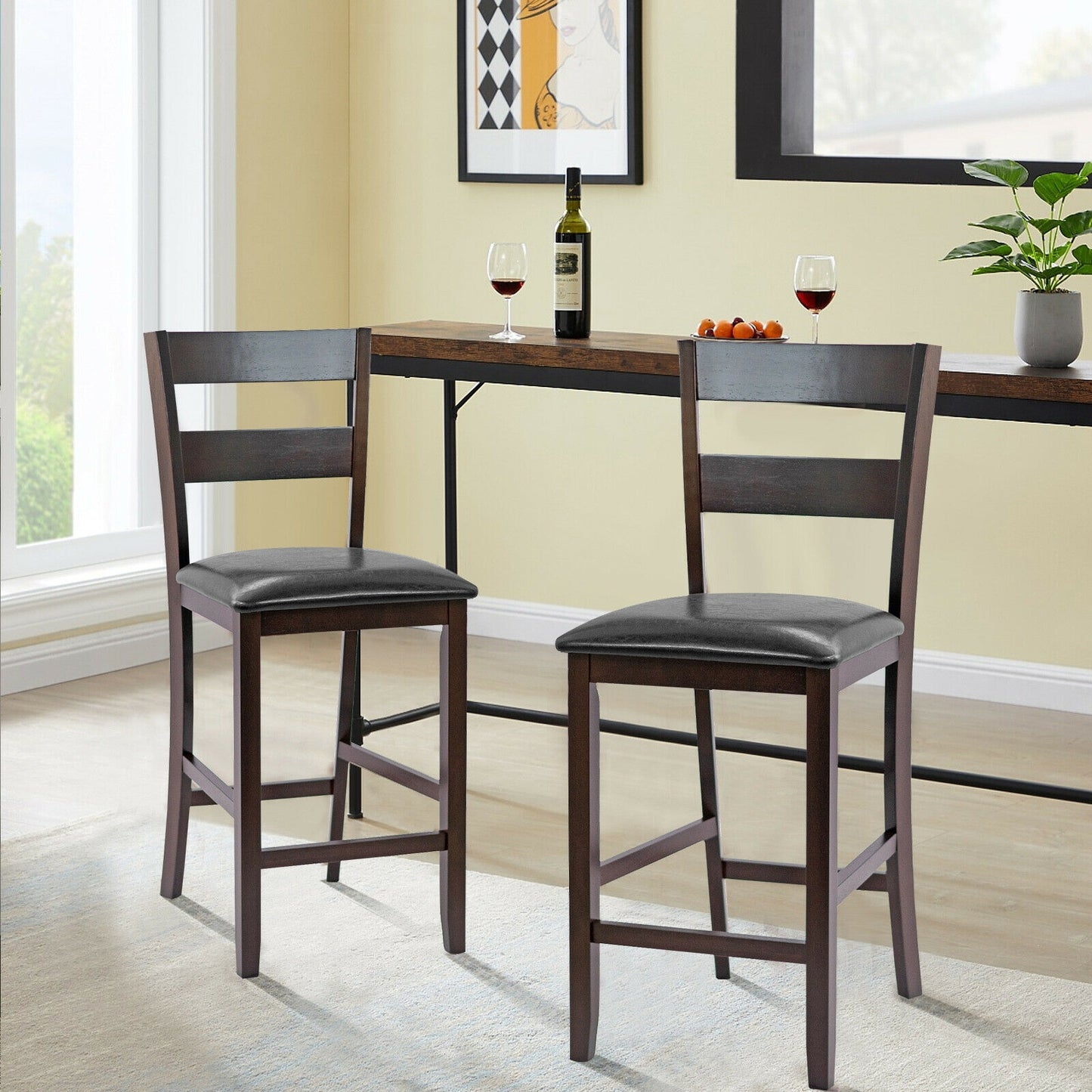 Upholstered Bar Stools Set of 2 with PU Leather Seats