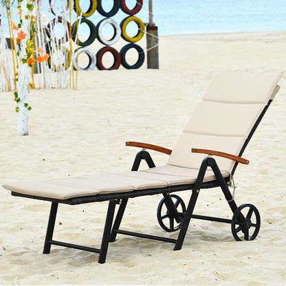 Adjustable Rattan Chaise Lounge Chair with Cushion