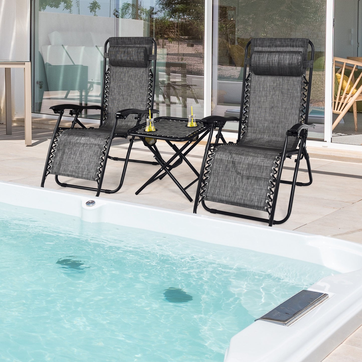 Zero Gravity Reclining Lounge Chairs with Table Set (3-Piece)
