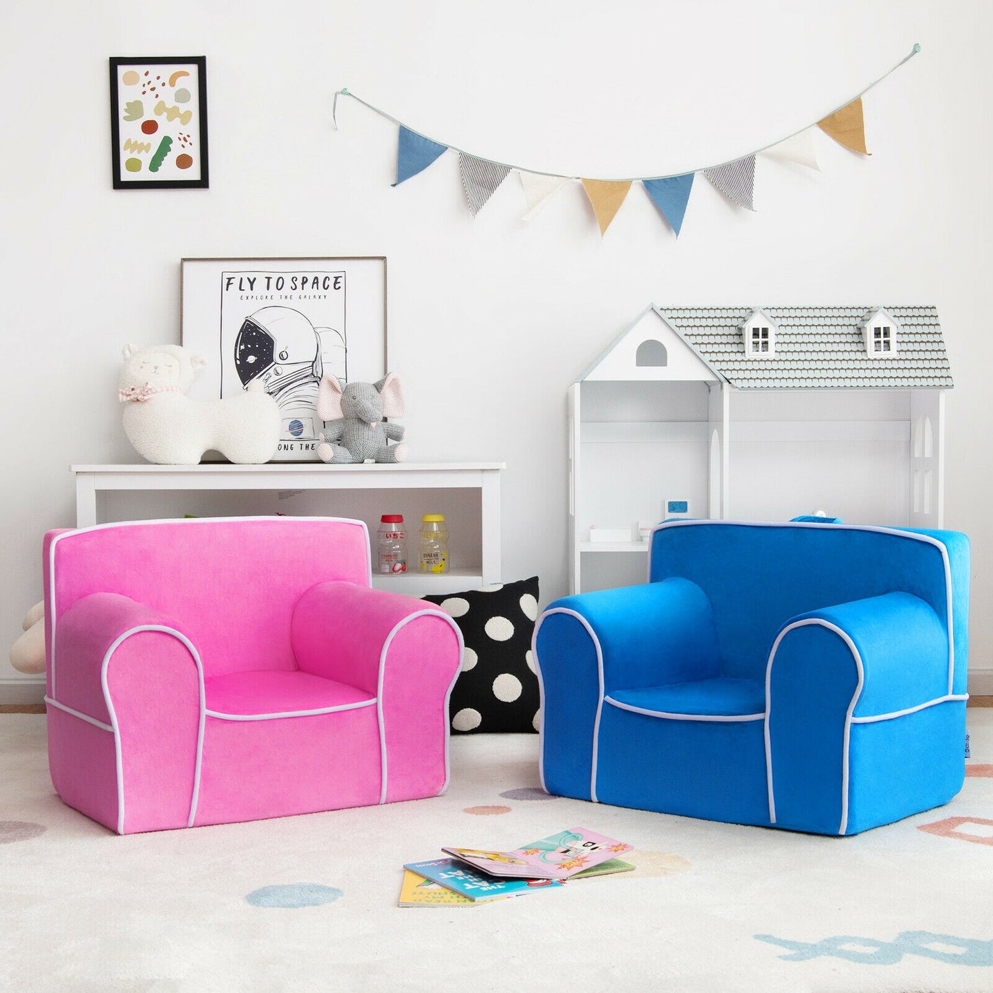 Kids Upholstered Sofa with Velvet Fabric - Blue