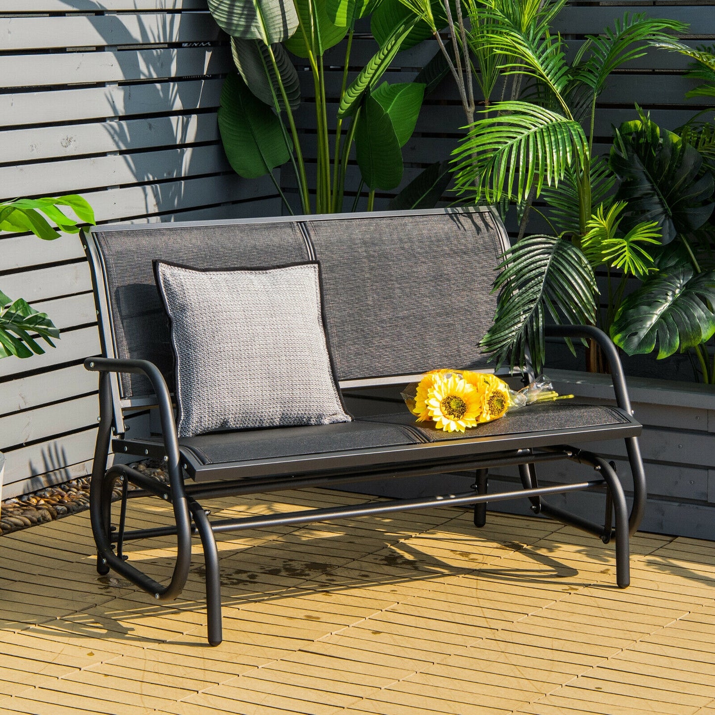 48-Inch Outdoor Glider Loveseat with Steel Frame