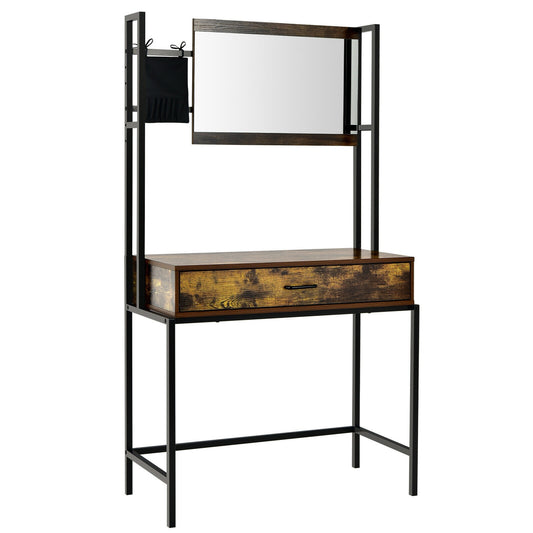 Industrial Vanity Table with 3-Height Adjustable Mirror