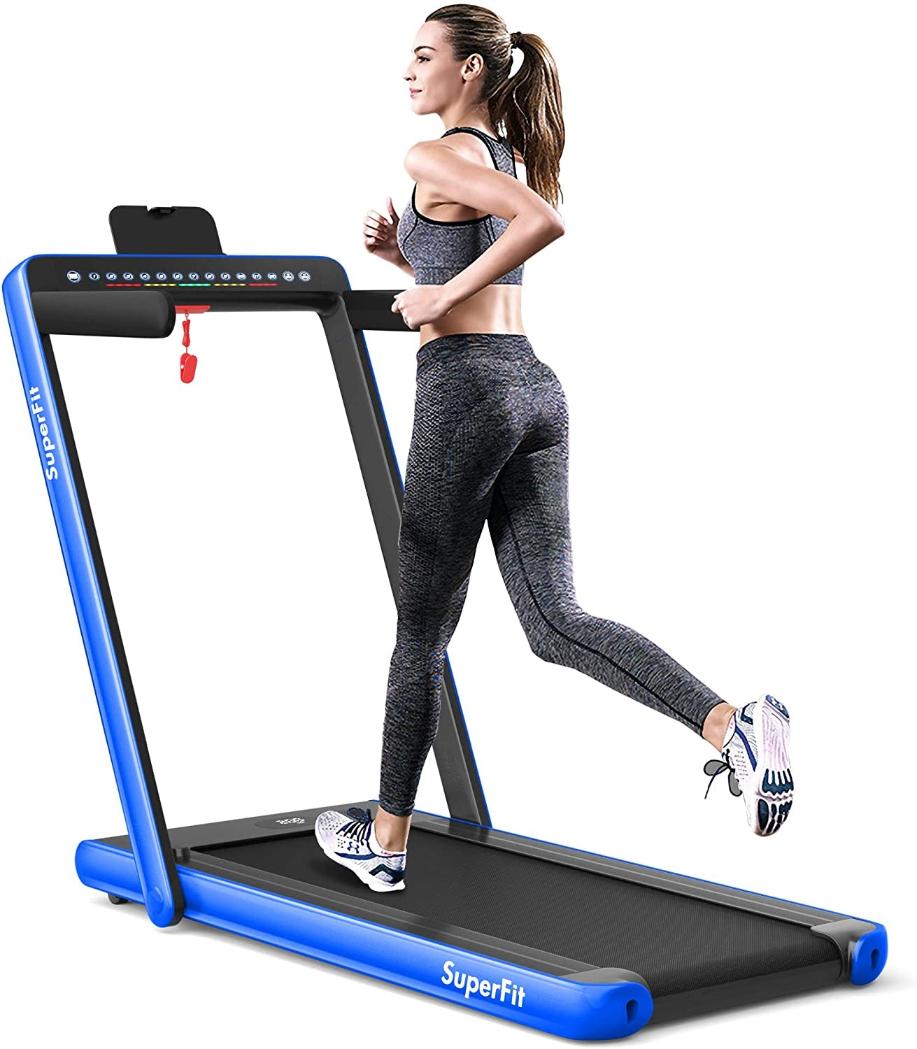 2-in-1 Folding Treadmill with Dual Display and Remote Control