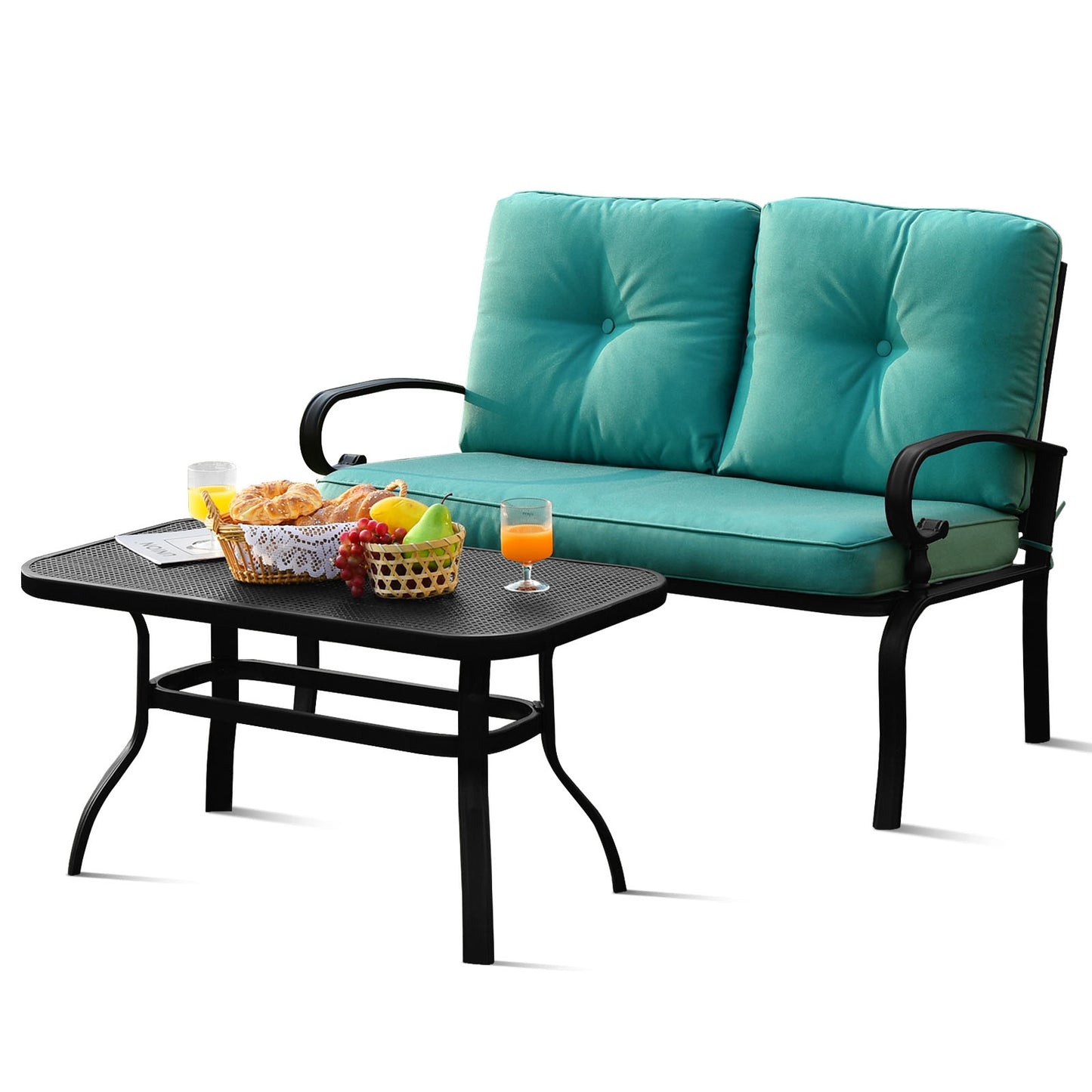 2-Piece Patio Loveseat Set with Cushions and Coffee Table