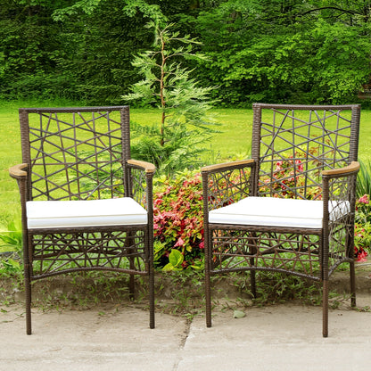 Patio Dining Chairs Set of 2 with Cushions & Wood Armrests