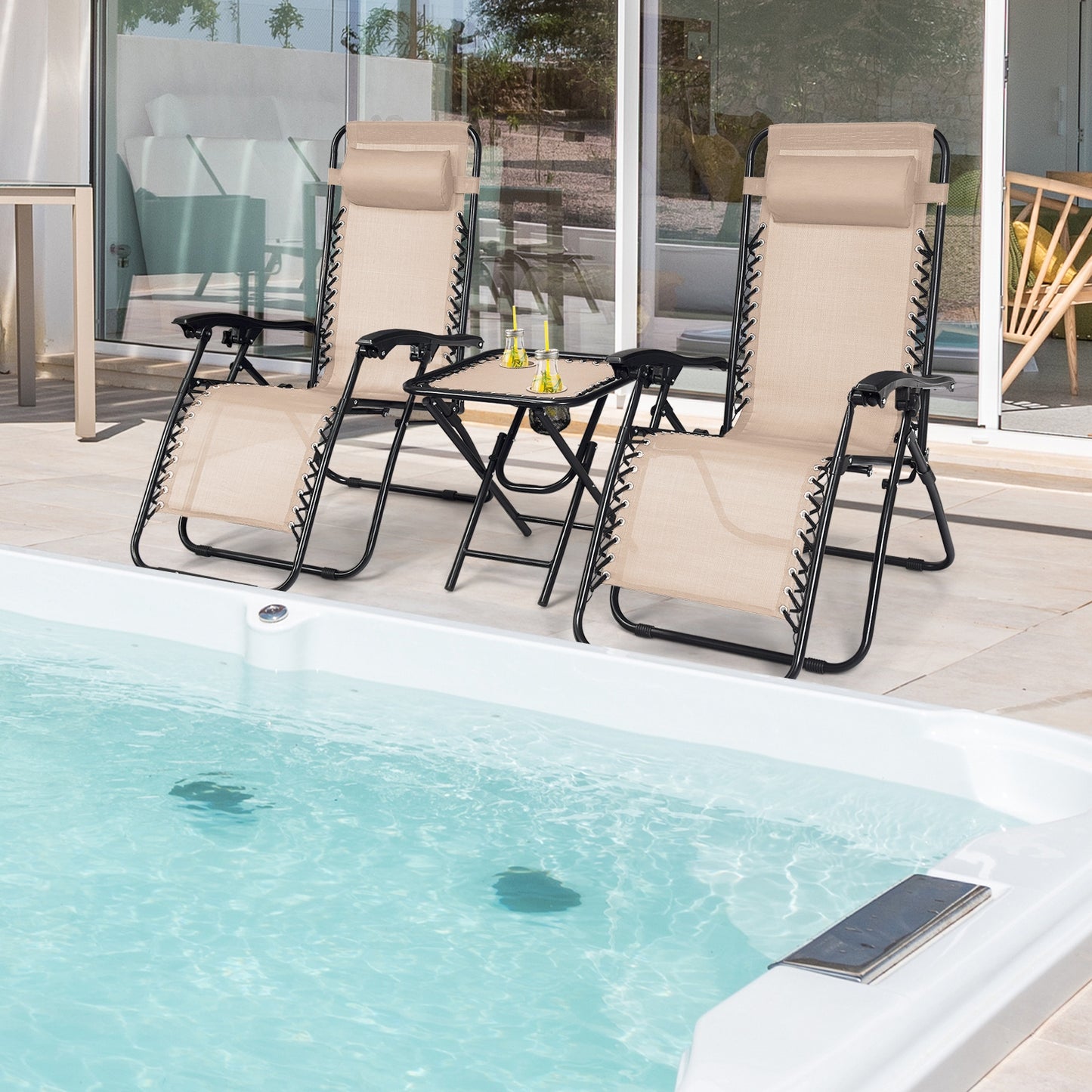 Zero Gravity Reclining Lounge Chairs with Table Set (3-Piece)
