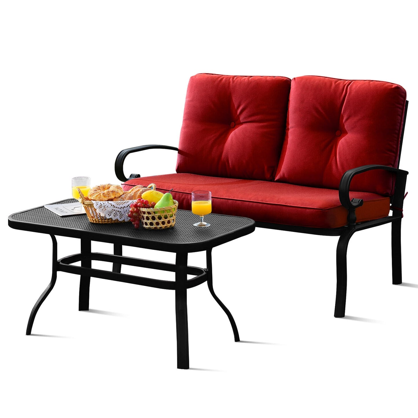 2-Piece Patio Loveseat Set with Cushions and Coffee Table