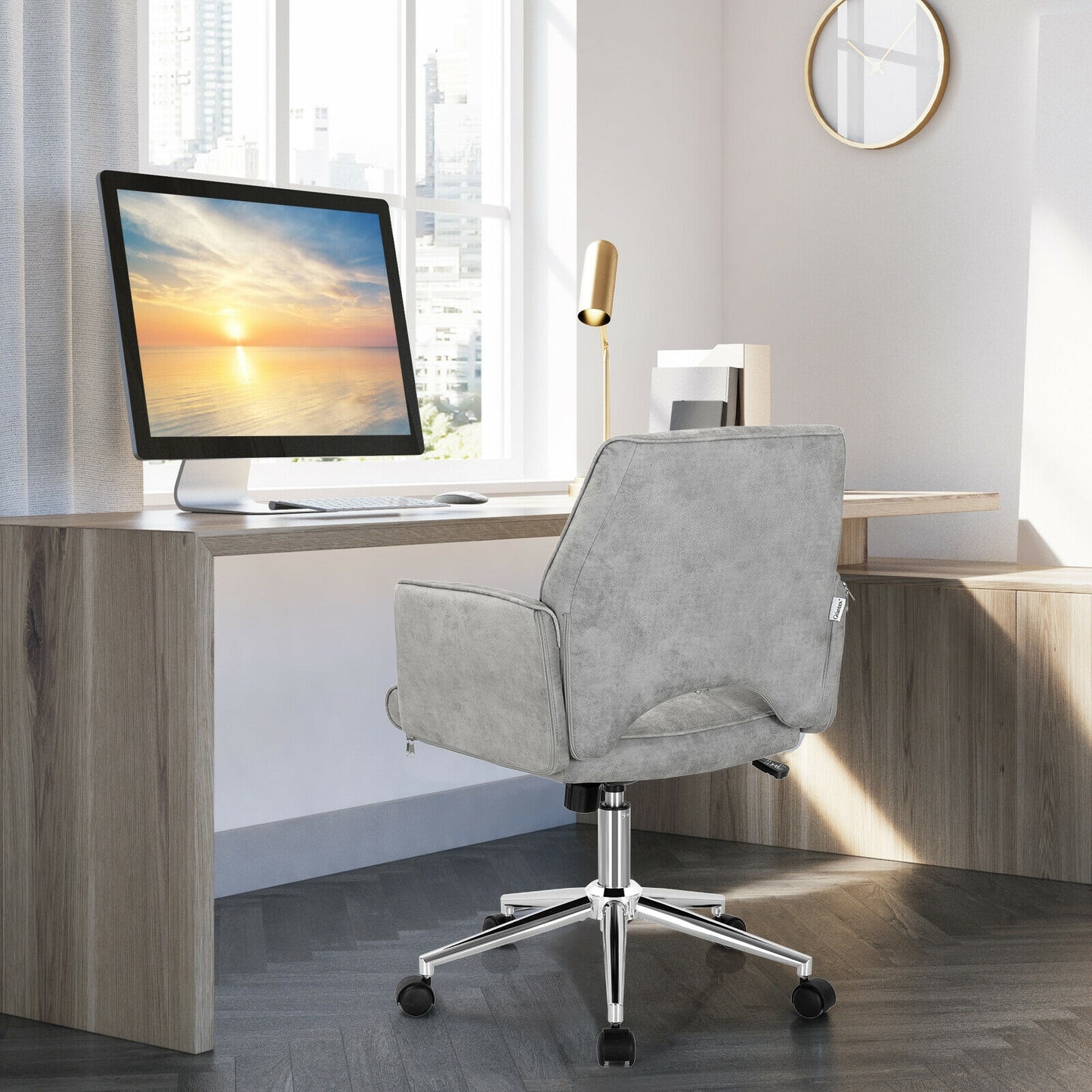 Adjustable Mid Back Office Chair with Armrest - Gray