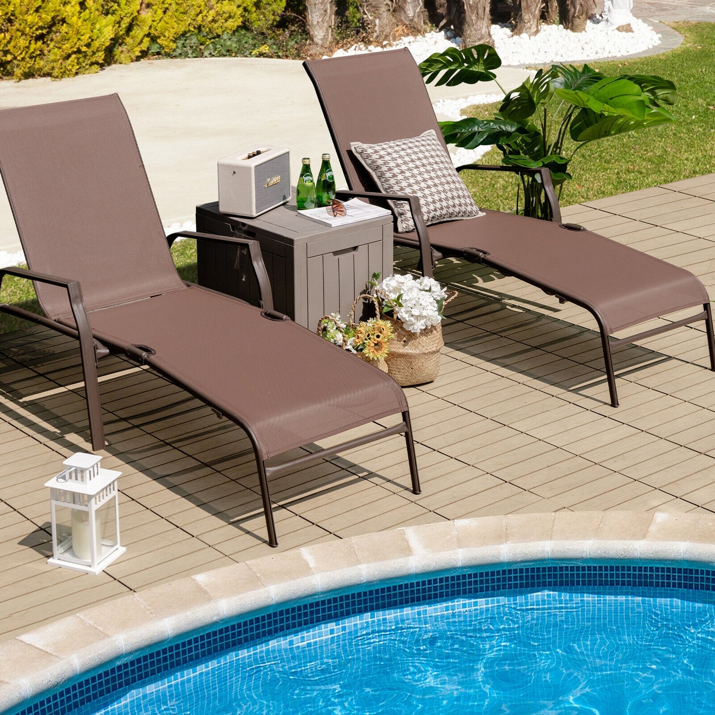 Folding Chaise Lounge Chair Set with Adjustable Back - 2 Pieces