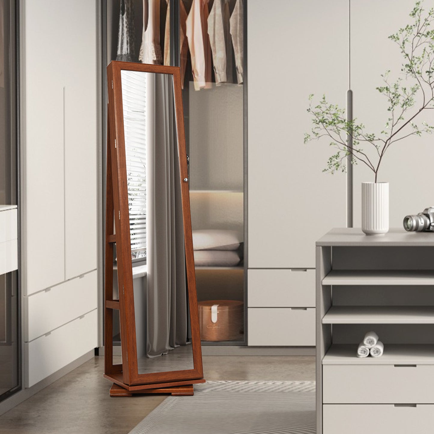 Jewelry Armoire with Full-Length Mirror and 360° Rotation