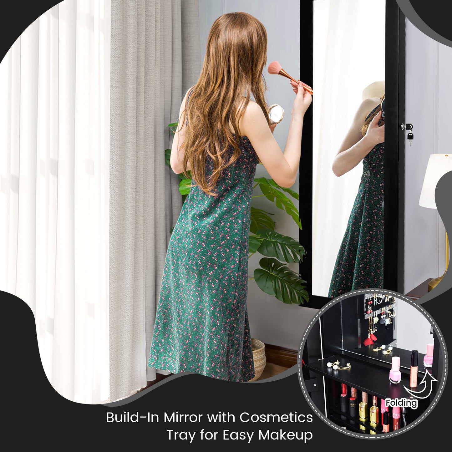 Wall Mounted Jewelry Cabinet with LED Lights and Mirror