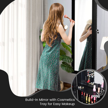 Wall Mounted Jewelry Cabinet with LED Lights and Mirror
