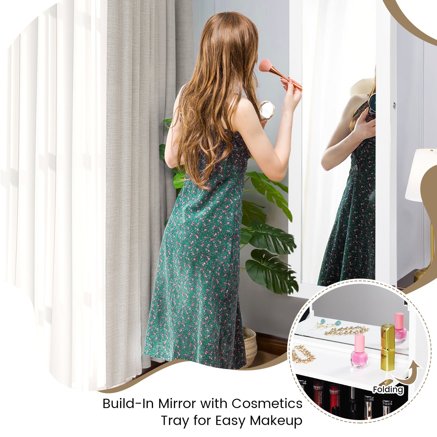 Wall Mounted Jewelry Cabinet with LED Lights and Mirror
