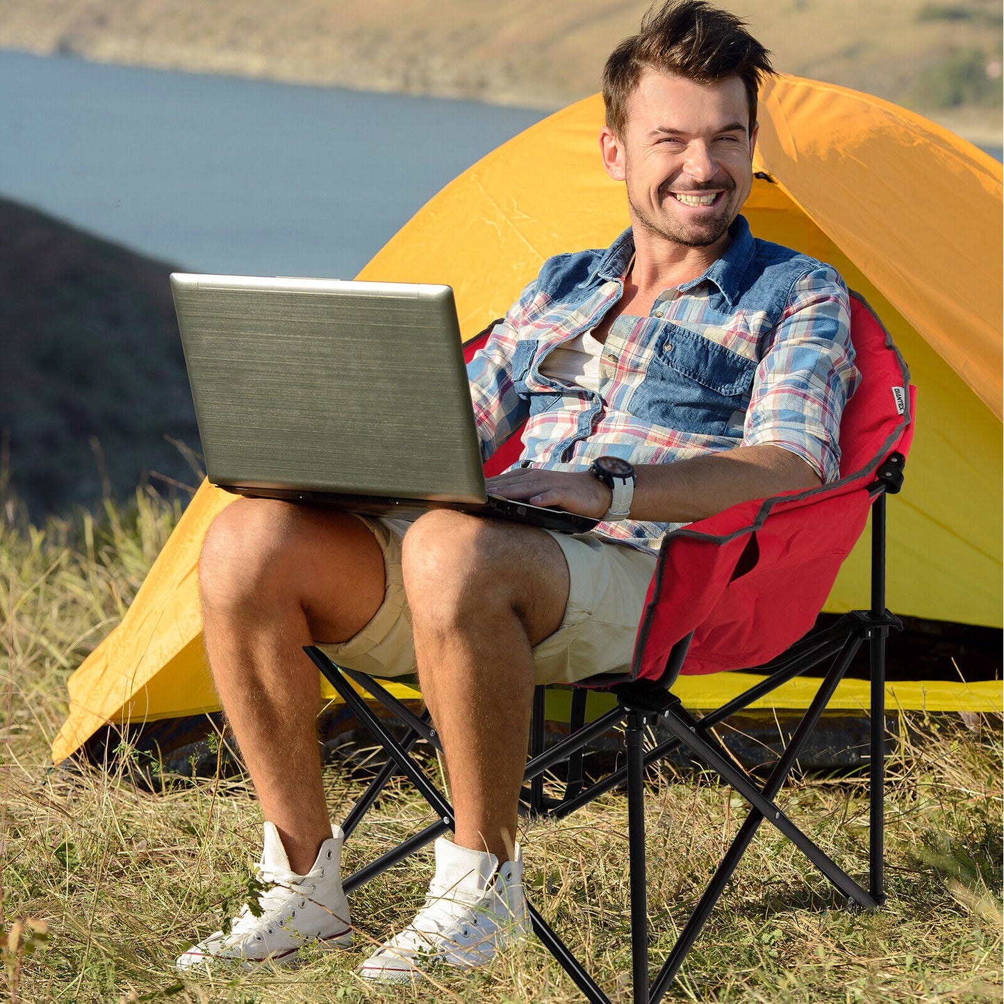 Folding Moon Chair with Padded Seat and Carrying Bag