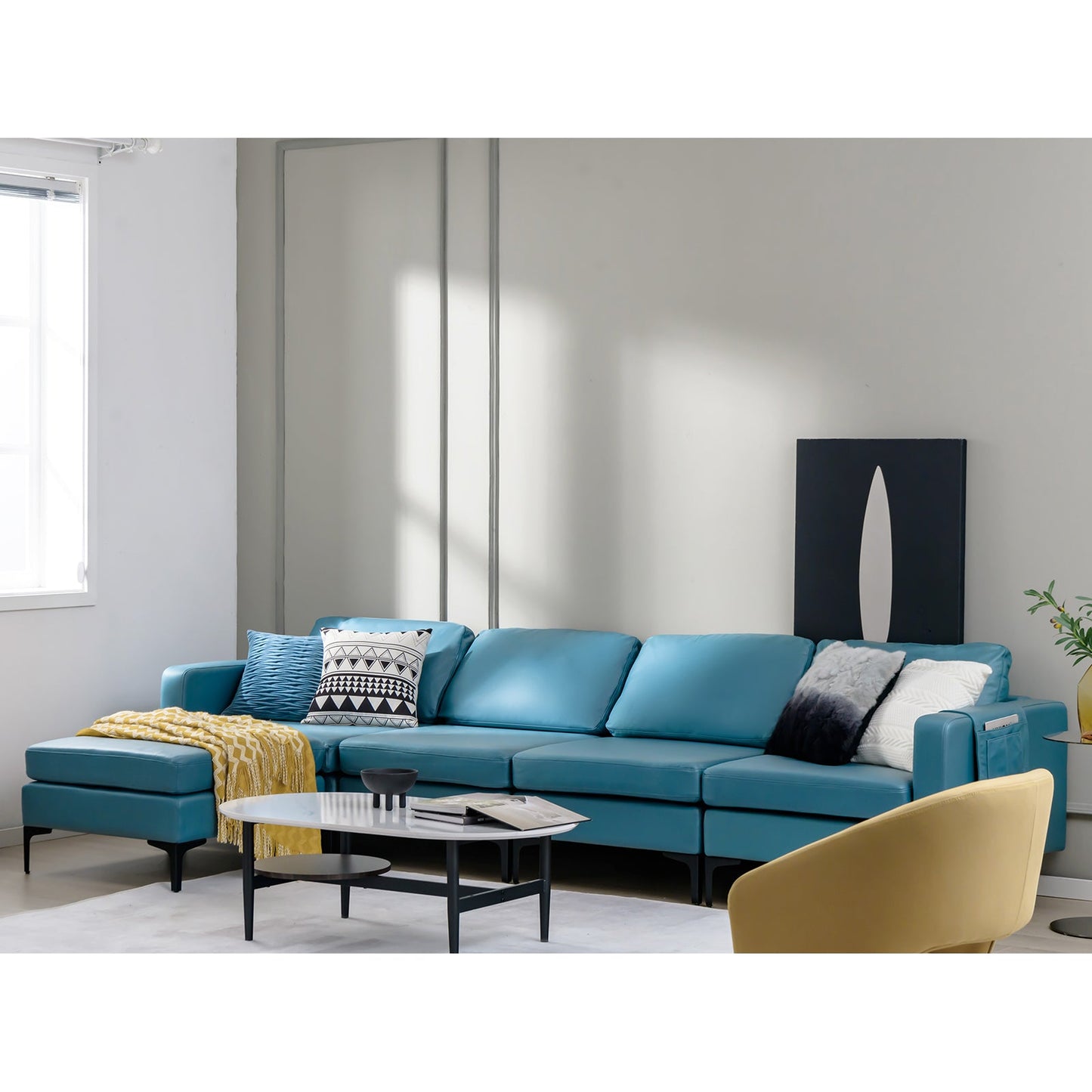 3-Seat Sectional Sofa Couch with Armrest Magazine Pocket and Metal Leg