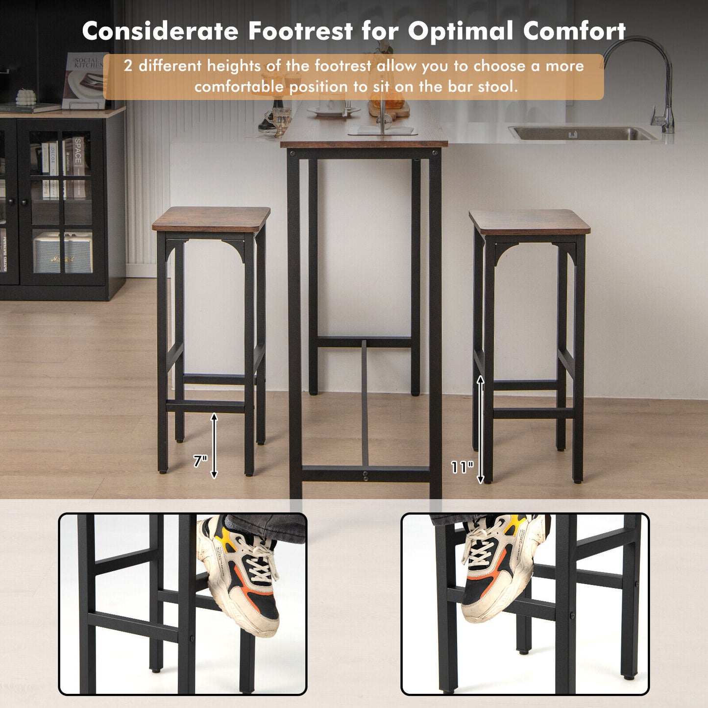 28-Inch Industrial Bar Stools Set of 2 with Footrest