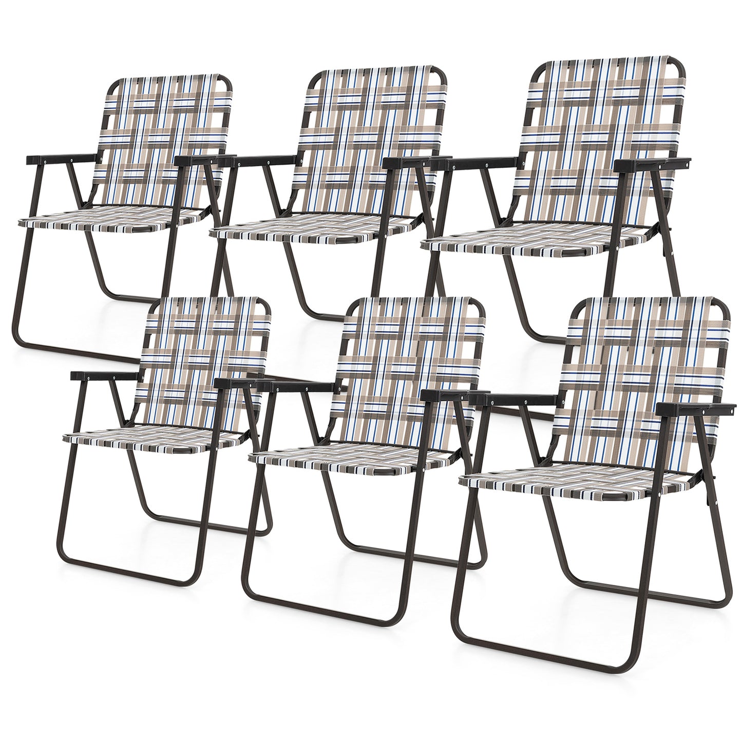 Folding Beach Chair Set of 6 with Steel Frame