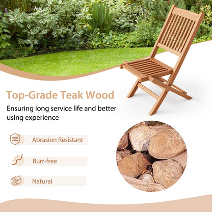 Teak Wood Folding Patio Dining Chair with Slatted Seat