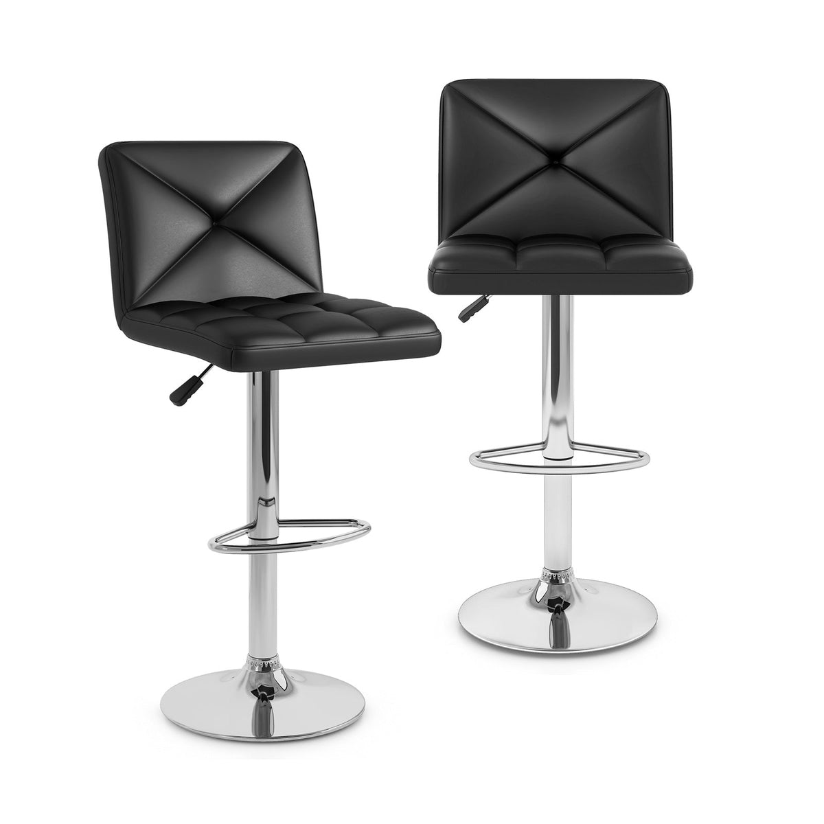PU Leather Upholstered Bar Stools Set of 2 with Back and Adjustable Height