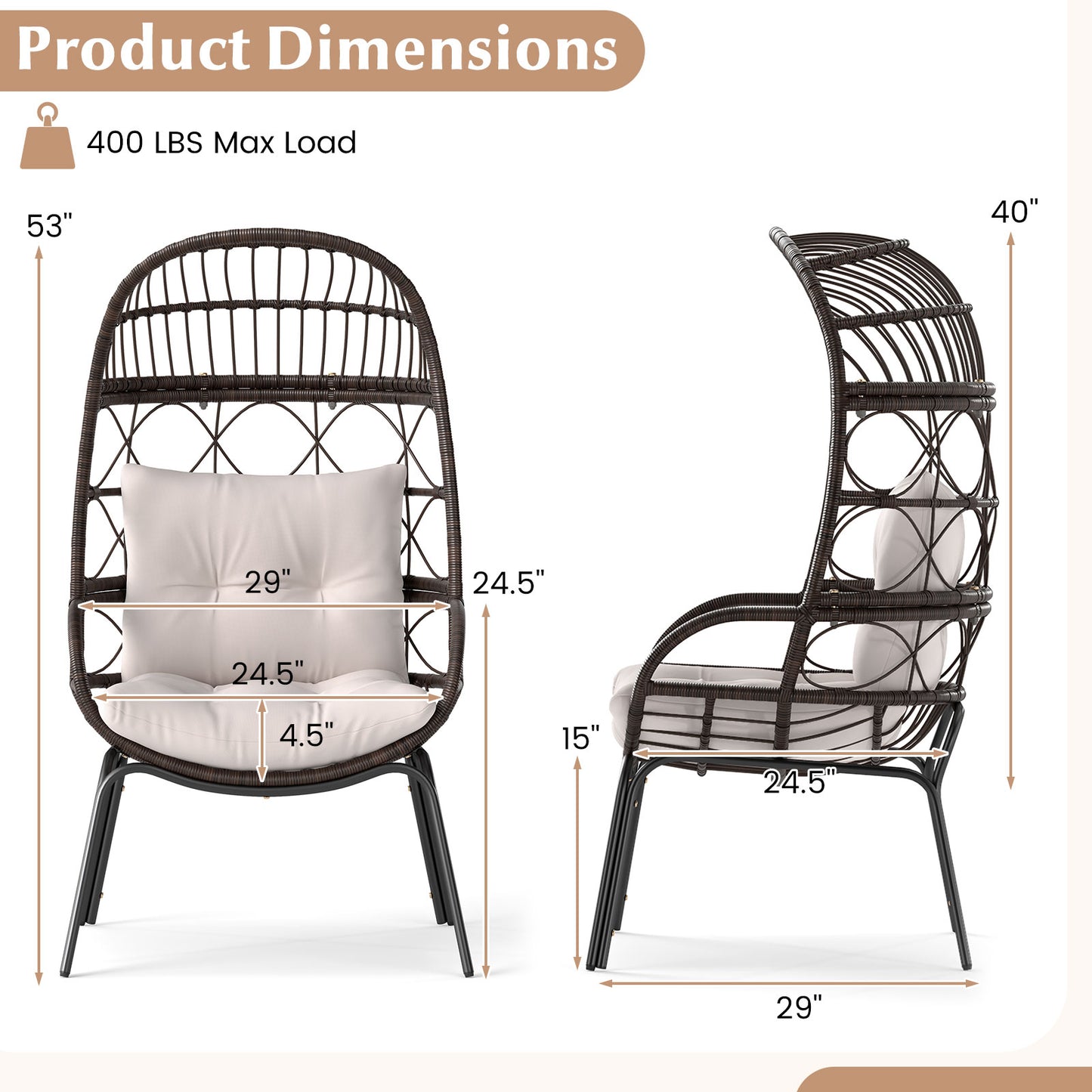 Wicker Egg Chair with Cushions for Outdoor Patio