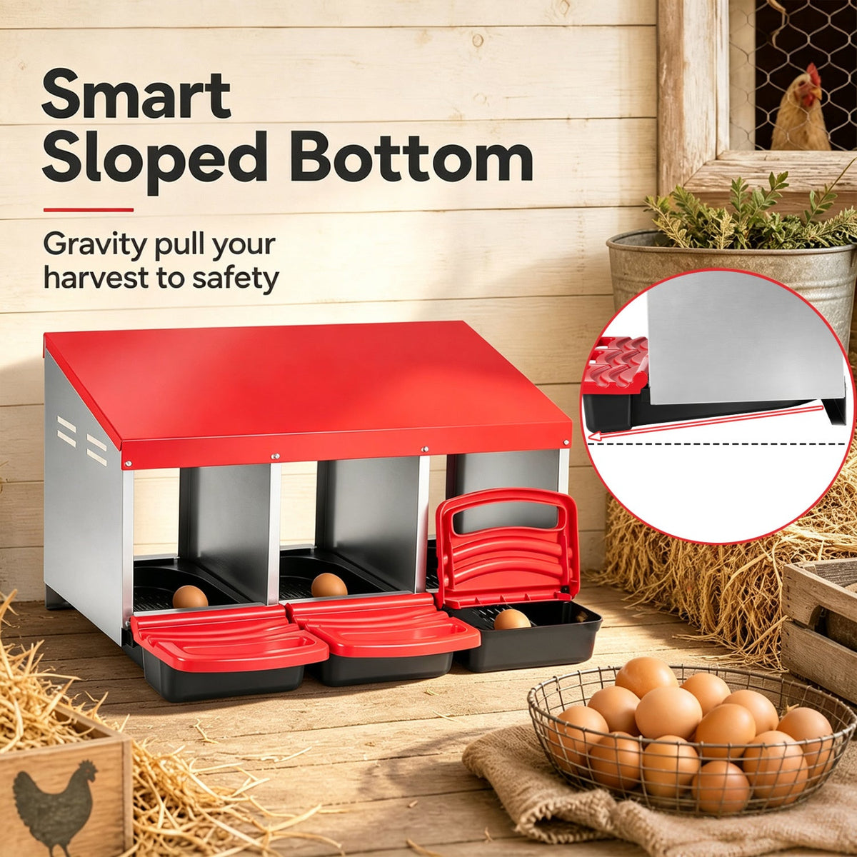 3-Compartment Roll Away Chicken Nesting Box with Removable Trays