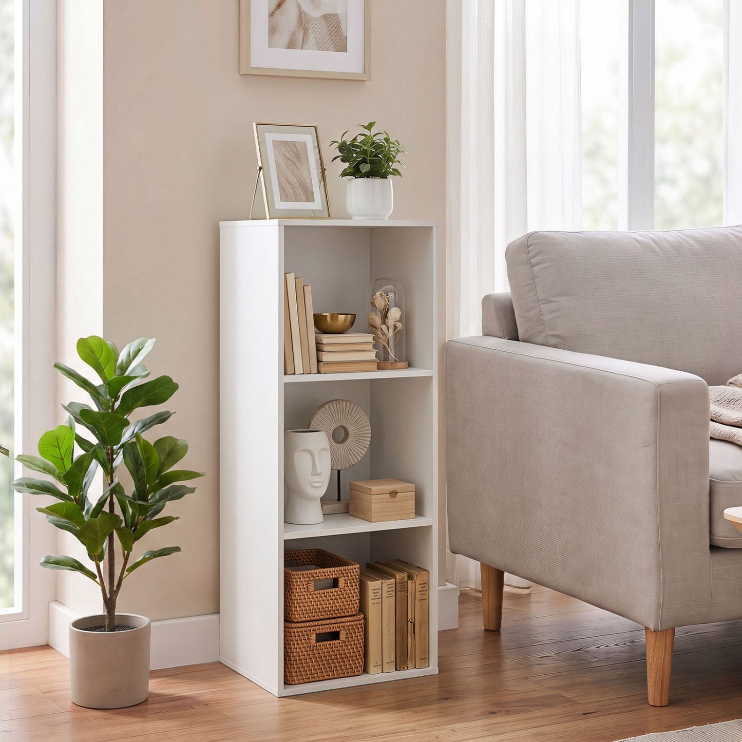 3-Cube Bookcase with Anti-Tipping Kits - White