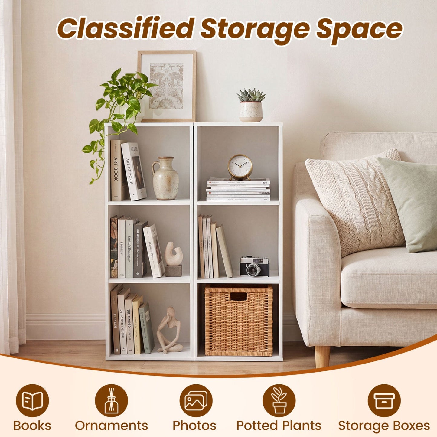 3-Cube Bookcase with Anti-Tipping Kits - White