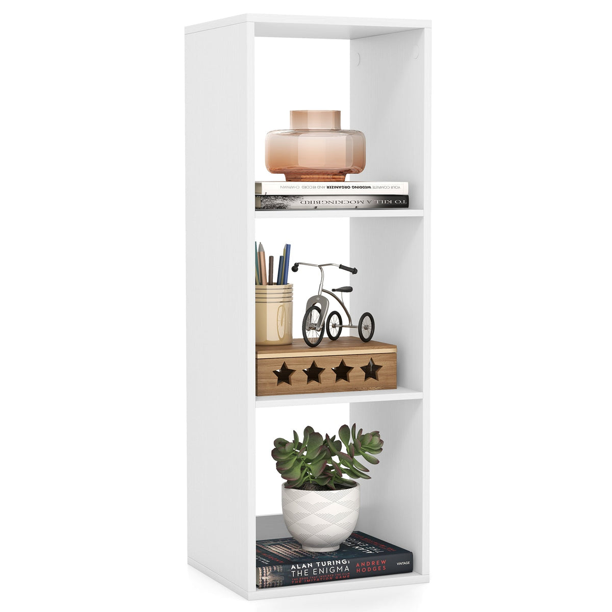 3 Cube Bookshelf with Back Guardrail for Living Room Bedroom