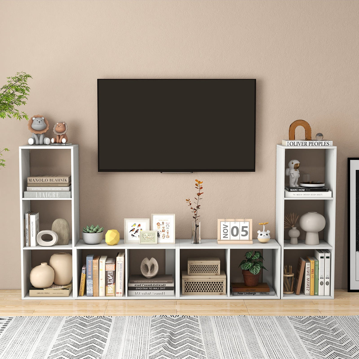3 Cube Bookshelf with Back Guardrail for Living Room Bedroom
