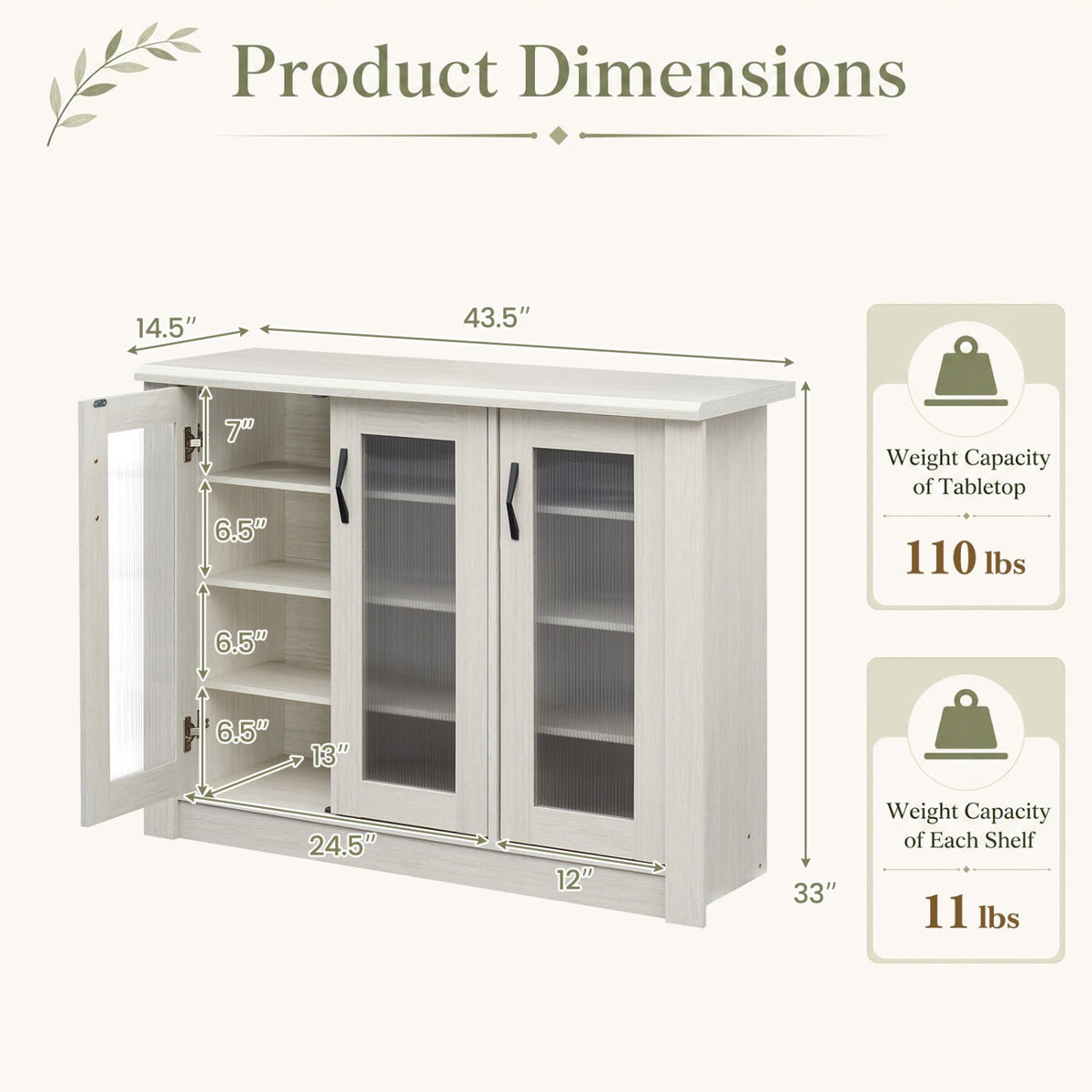 3-Door Shoe Cabinet with Removable Shelves - White