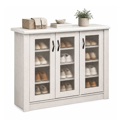 3-Door Shoe Cabinet with Removable Shelves - White