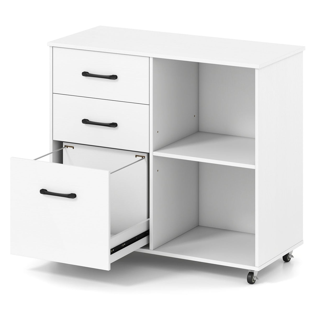3-Drawer Mobile File Cabinet with Open Storage Shelves