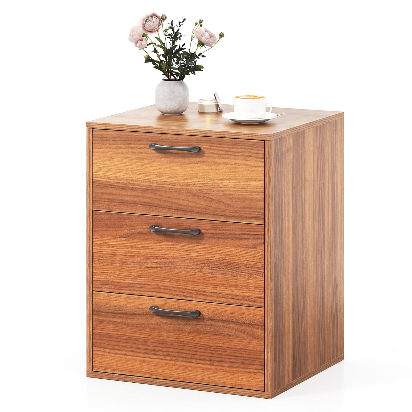 3-Drawer Nightstand with Wood Grain Finish
