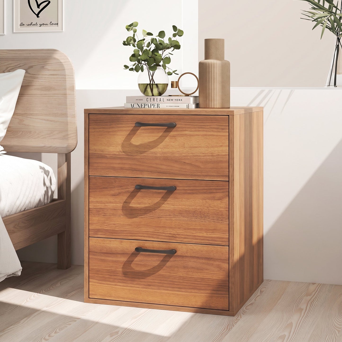 3-Drawer Nightstand with Wood Grain Finish
