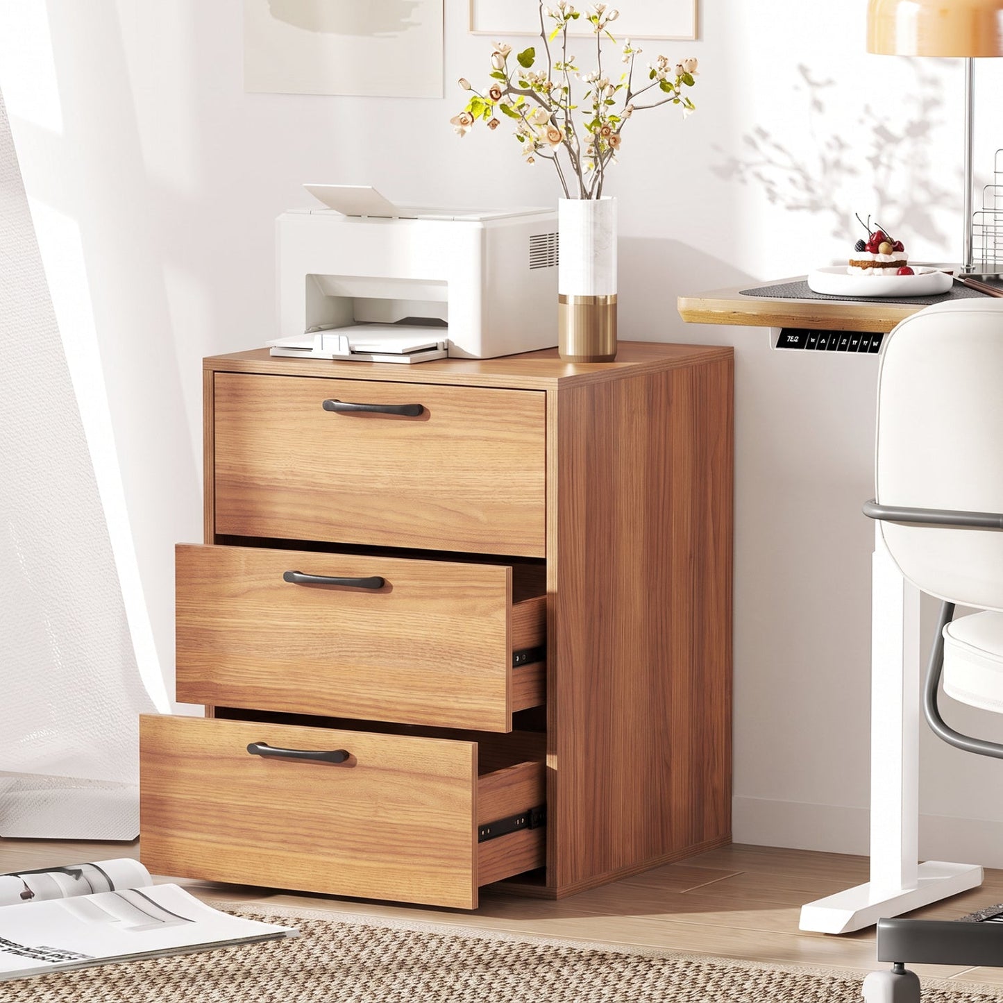 3-Drawer Nightstand with Wood Grain Finish