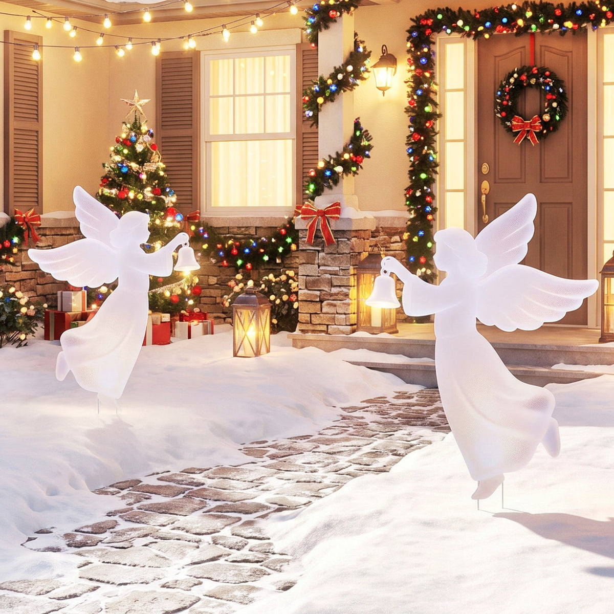 Outdoor Christmas Angel Yard Decoration Set - 3 Ft Pink