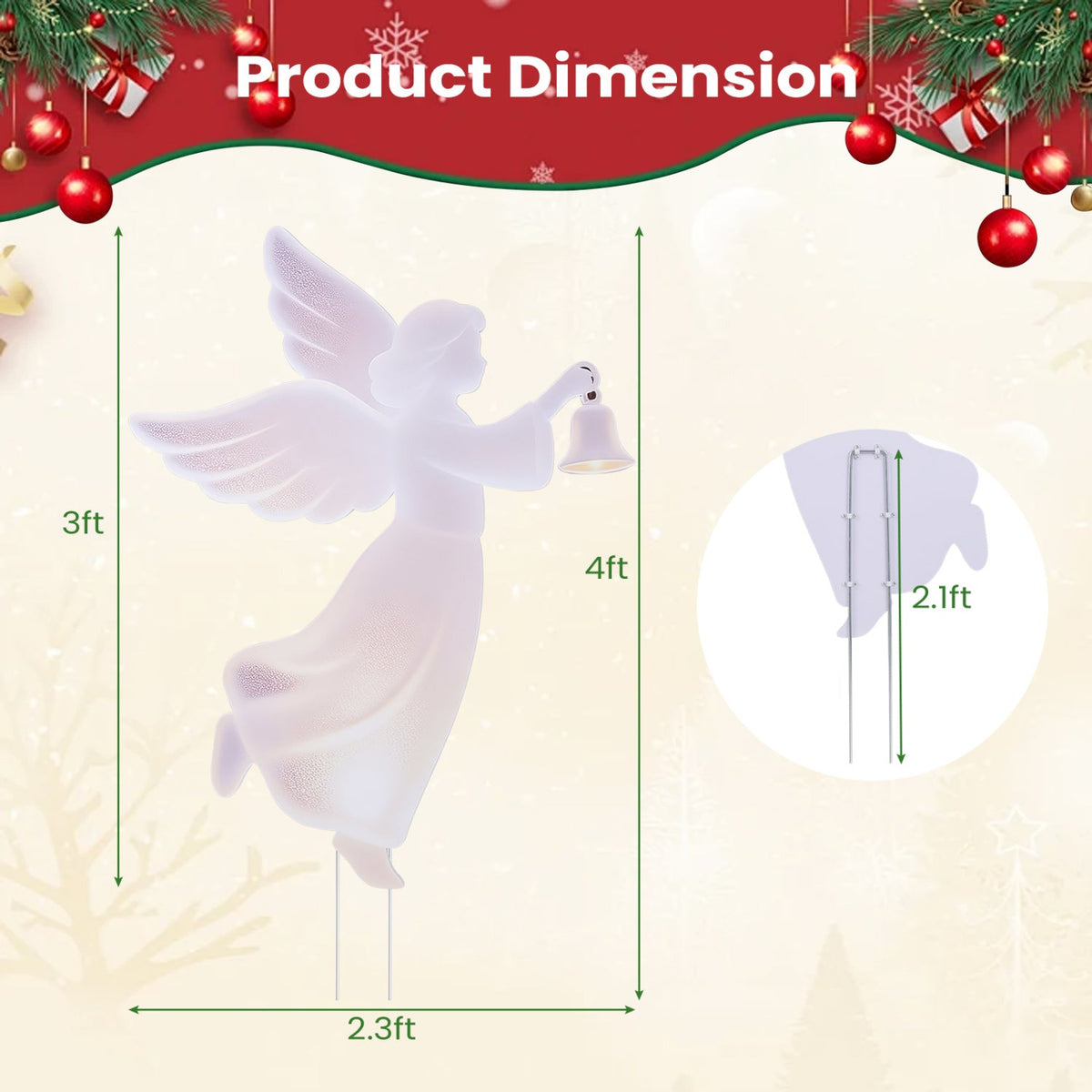 Outdoor Christmas Angel Yard Decoration Set - 3 Ft Pink