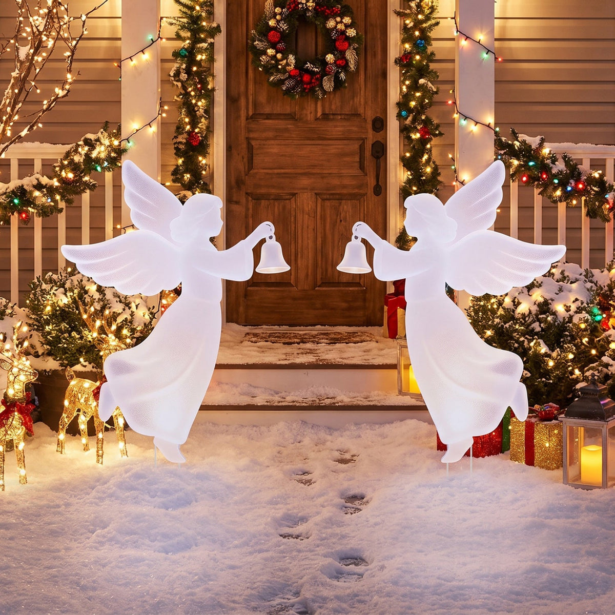 Outdoor Christmas Angel Yard Decoration Set - 3 Ft Pink