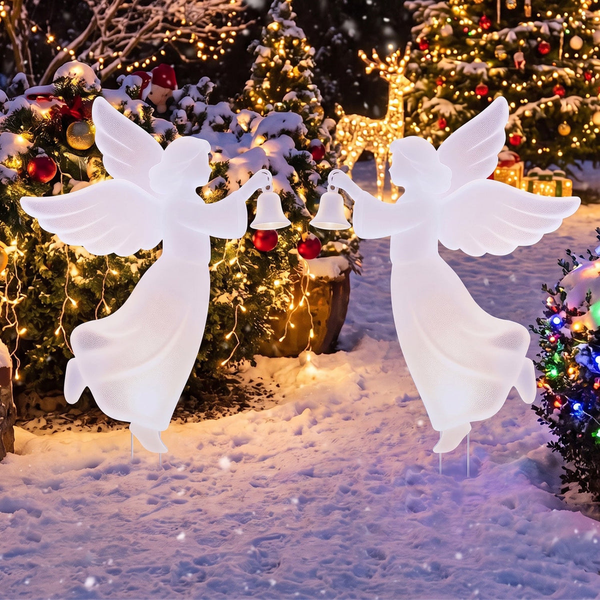 Outdoor Christmas Angel Yard Decoration Set - 3 Ft Pink