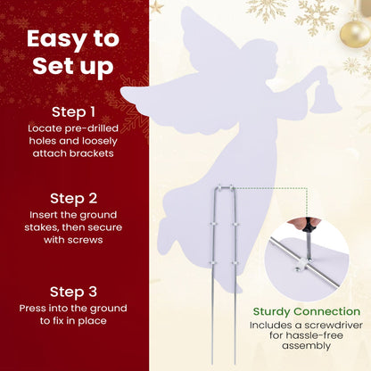 Outdoor Christmas Angel Yard Decoration Set - 3 Ft Pink