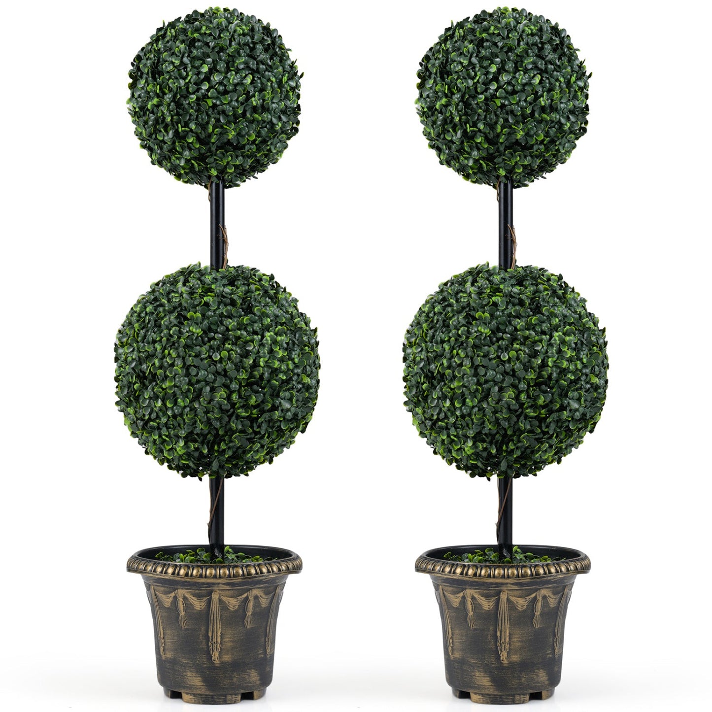 3 FT Artificial Boxwood Topiary Tree Double Ball Shrubs Set of 2
