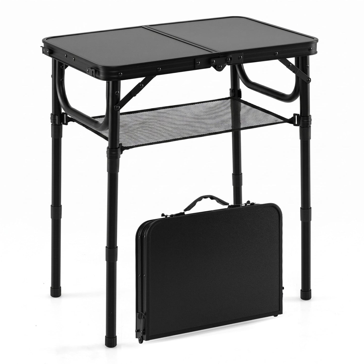 3-Height Folding Camping Table with Large Storage Net & Handle