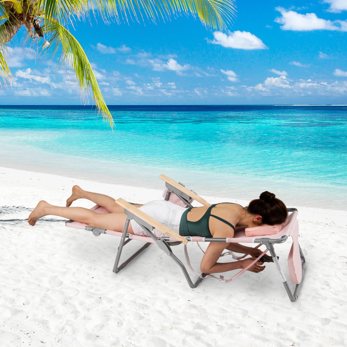 Foldable Beach Chair with Adjustable Backrest & Footrest