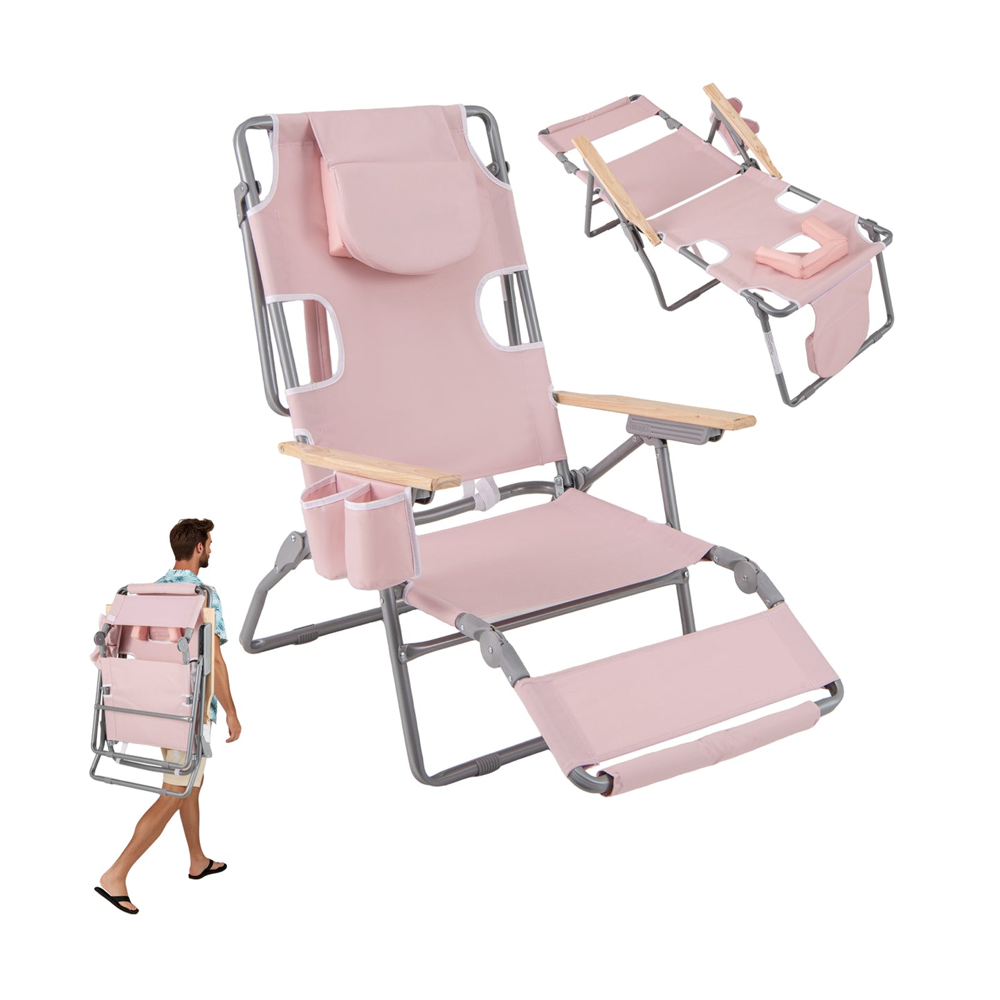 Foldable Beach Chair with Adjustable Backrest & Footrest