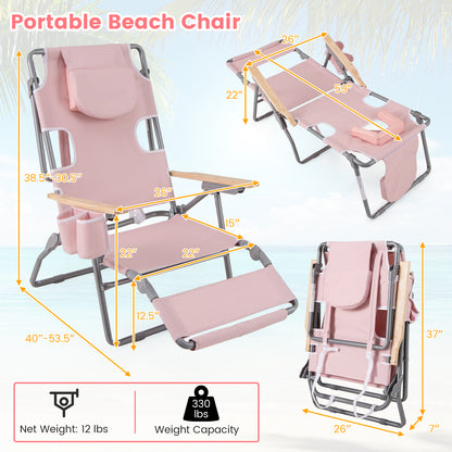 Foldable Beach Chair with Adjustable Backrest & Footrest