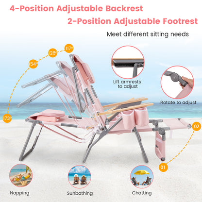 Foldable Beach Chair with Adjustable Backrest & Footrest