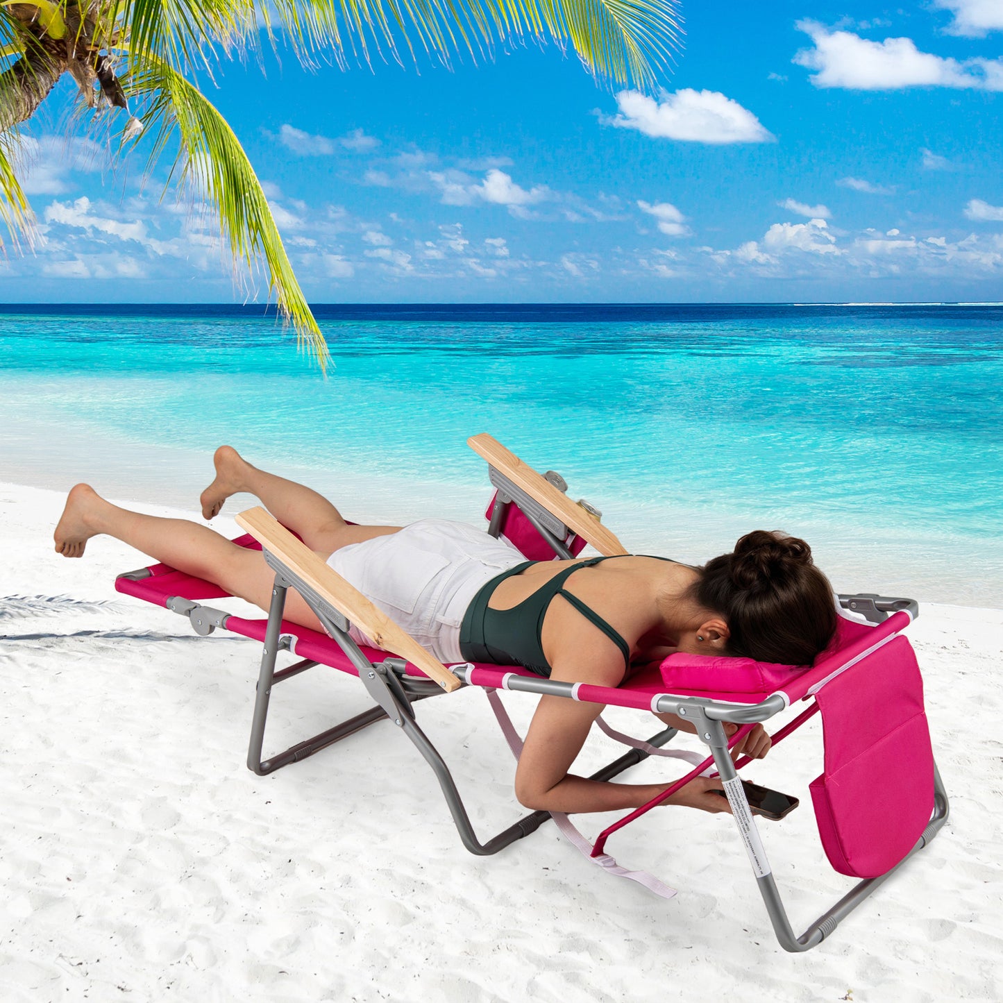 Foldable Beach Chair with Adjustable Backrest & Footrest