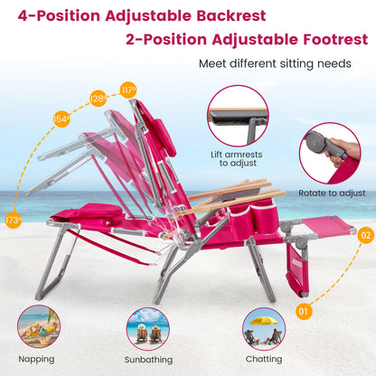 Foldable Beach Chair with Adjustable Backrest & Footrest