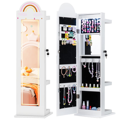 Kids Jewelry Cabinet with 3-Color Lighted Mirror & Storage